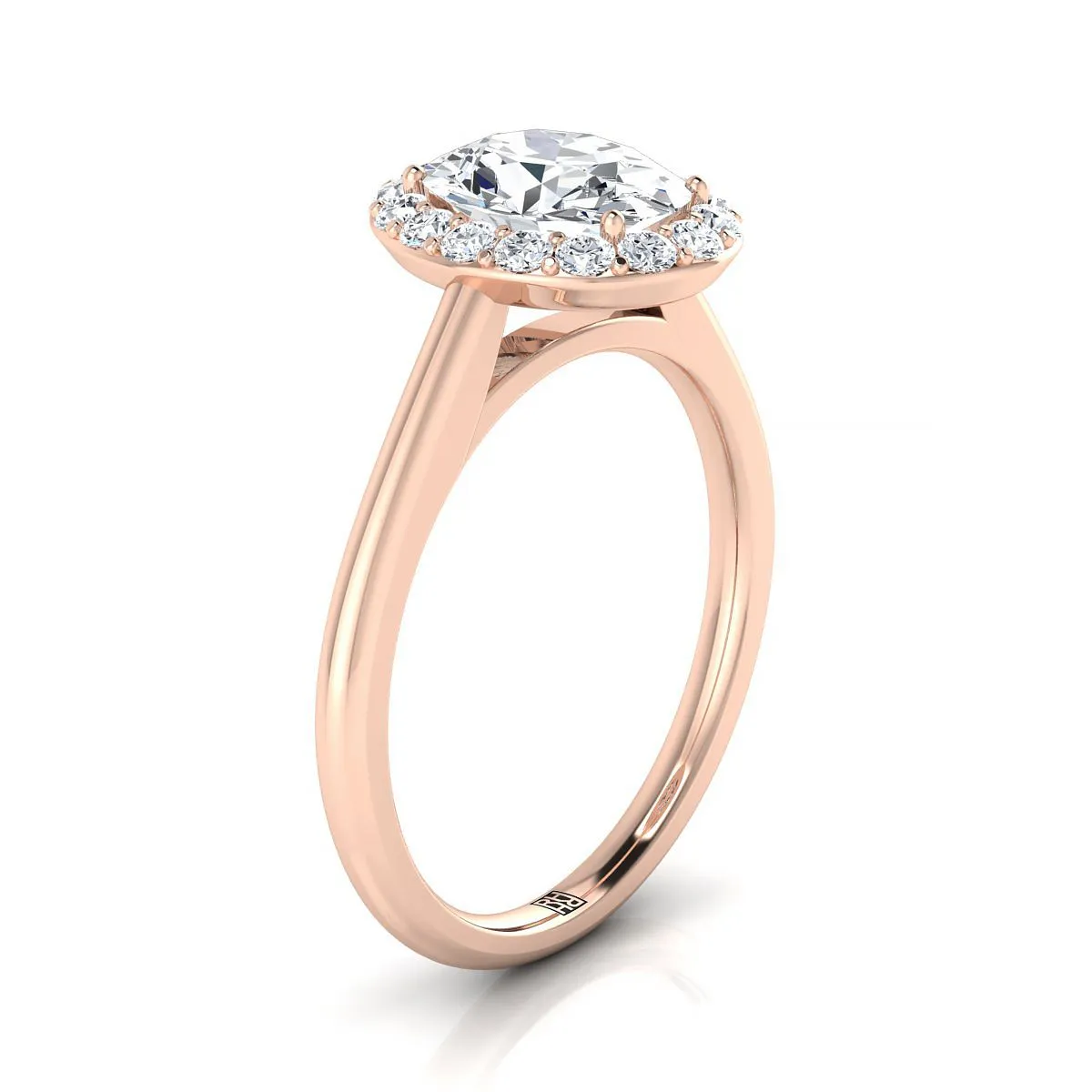 14K Rose Gold Oval Ruby Shared Prong Diamond Halo Engagement Ring -1/5ctw