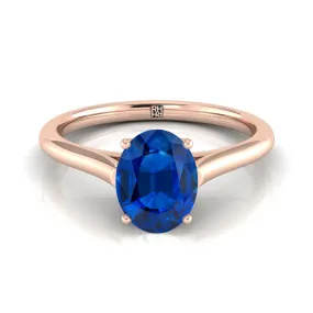 14K Rose Gold Oval Sapphire Cathedral Style Comfort Fit Solitaire Engagement Ring