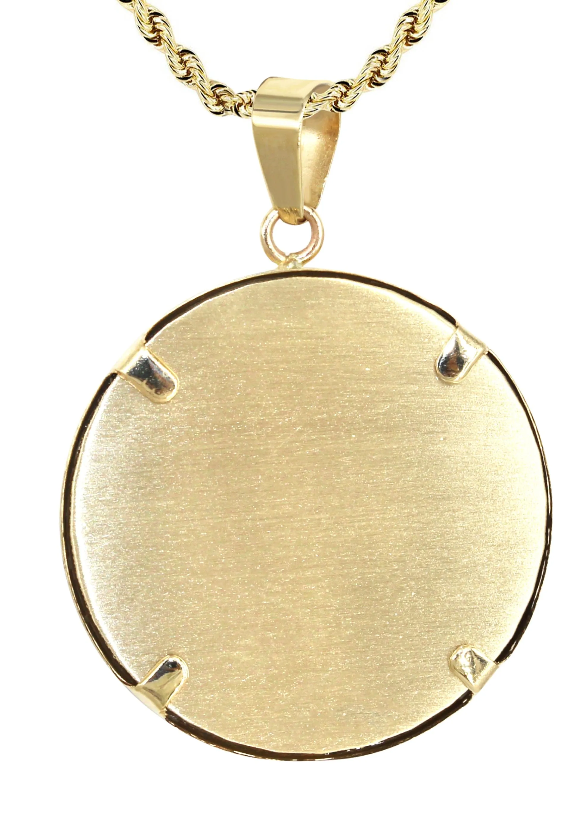 14K Yellow Gold Round Picture Pendant Necklace | Appx. 1.5 Inches