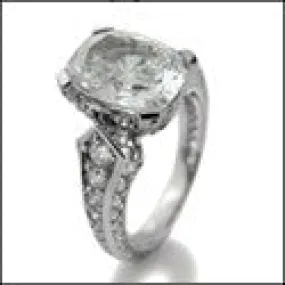 3 Ct Radiant Cushion Center Cubic Zirconia Pave Set Prongs 14K White Gold Engagement Ring