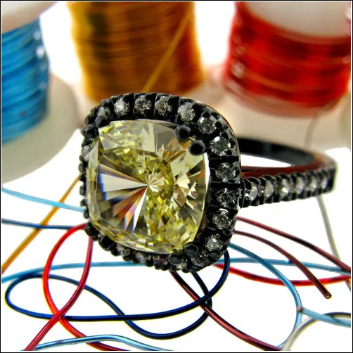 3.5 Canary Cushion Cut Cubic Zirconia in Halo Pave Two Tone 14K Gold Engagement Ring
