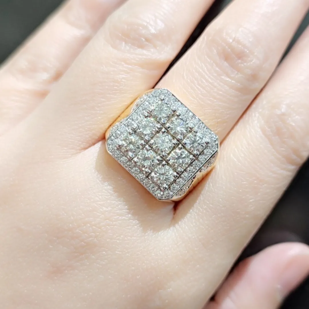 3.5ctw Square Halo Diamond Men's Ring 18K Gold