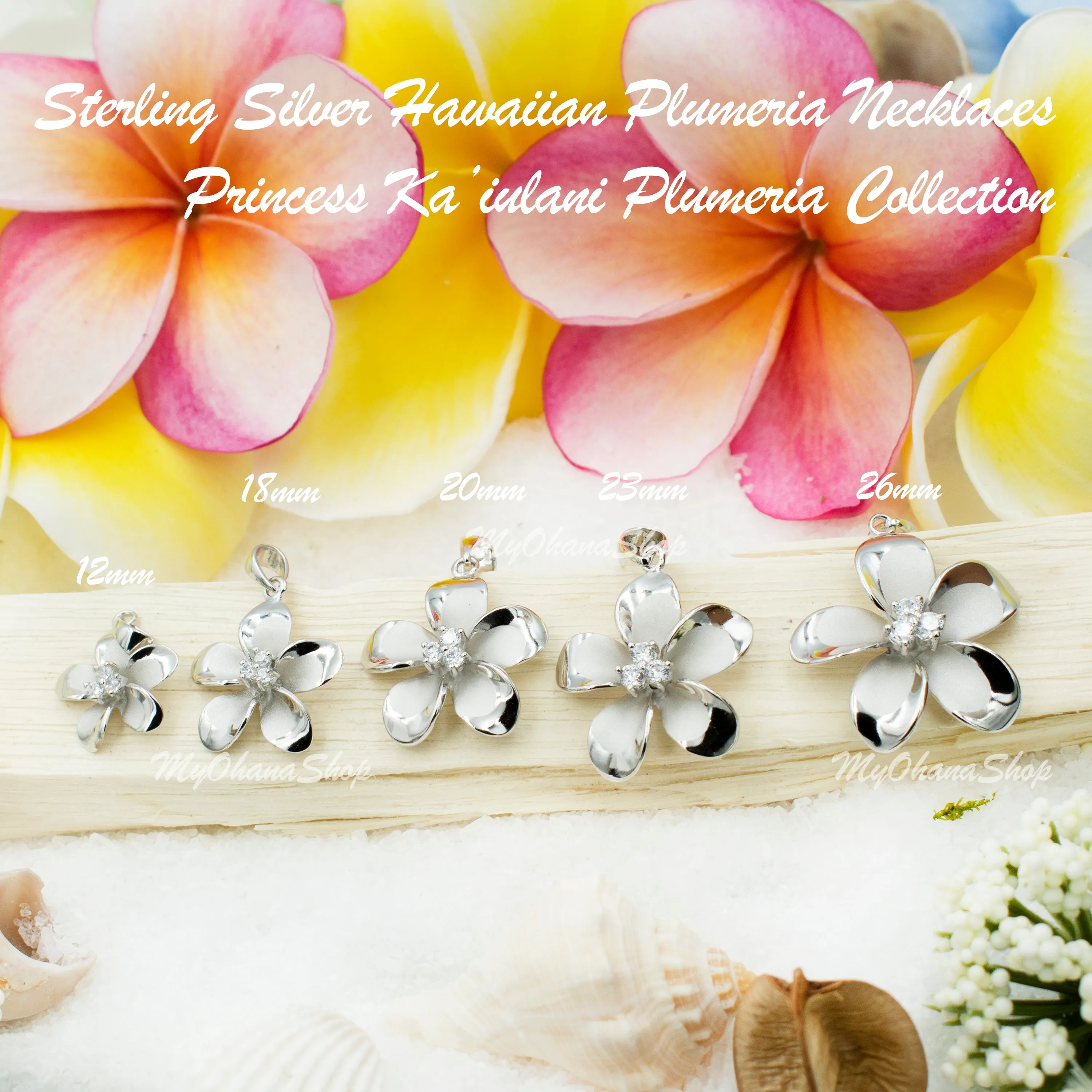 925 Sterling Silver Plumeria Flower Necklace For Women, Girls.  Tropical, Hawaiian Classic Plumeria Necklace With CZ. Bridesmaids Necklace.