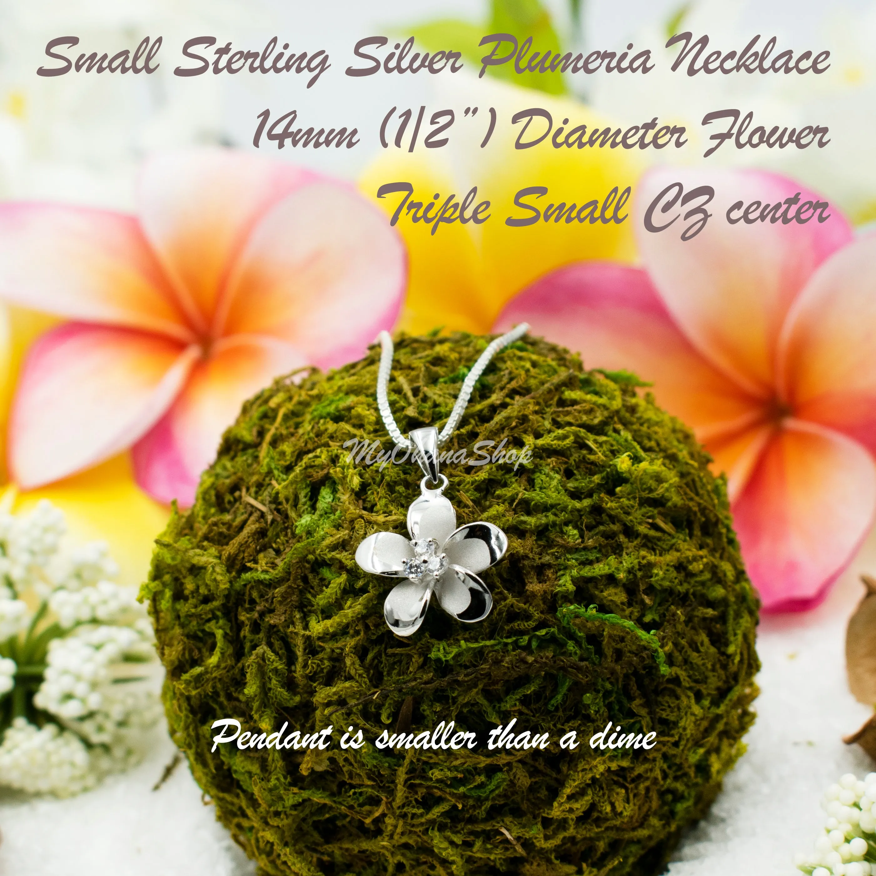 925 Sterling Silver Plumeria Flower Necklace For Women, Girls.  Tropical, Hawaiian Classic Plumeria Necklace With CZ. Bridesmaids Necklace.