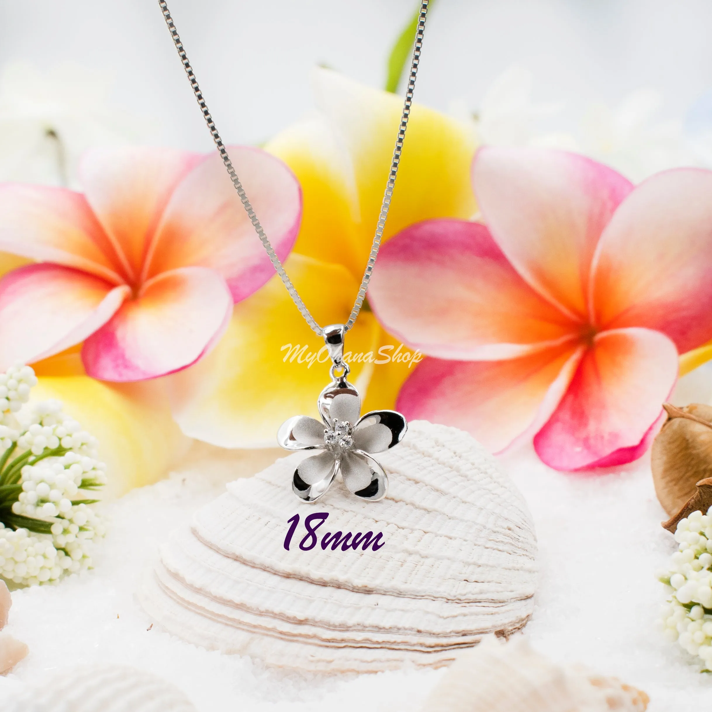 925 Sterling Silver Plumeria Flower Necklace For Women, Girls.  Tropical, Hawaiian Classic Plumeria Necklace With CZ. Bridesmaids Necklace.