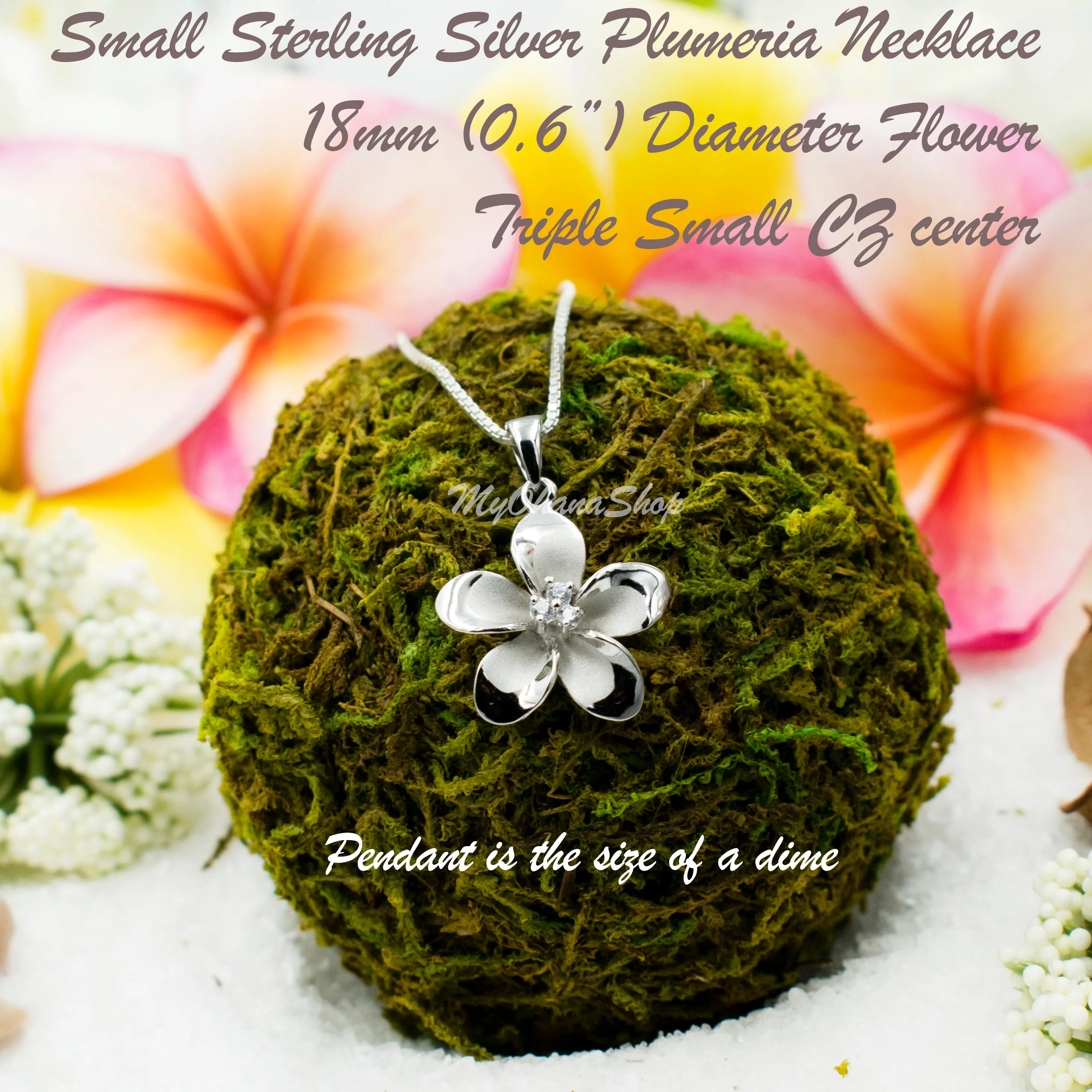 925 Sterling Silver Plumeria Flower Necklace For Women, Girls.  Tropical, Hawaiian Classic Plumeria Necklace With CZ. Bridesmaids Necklace.