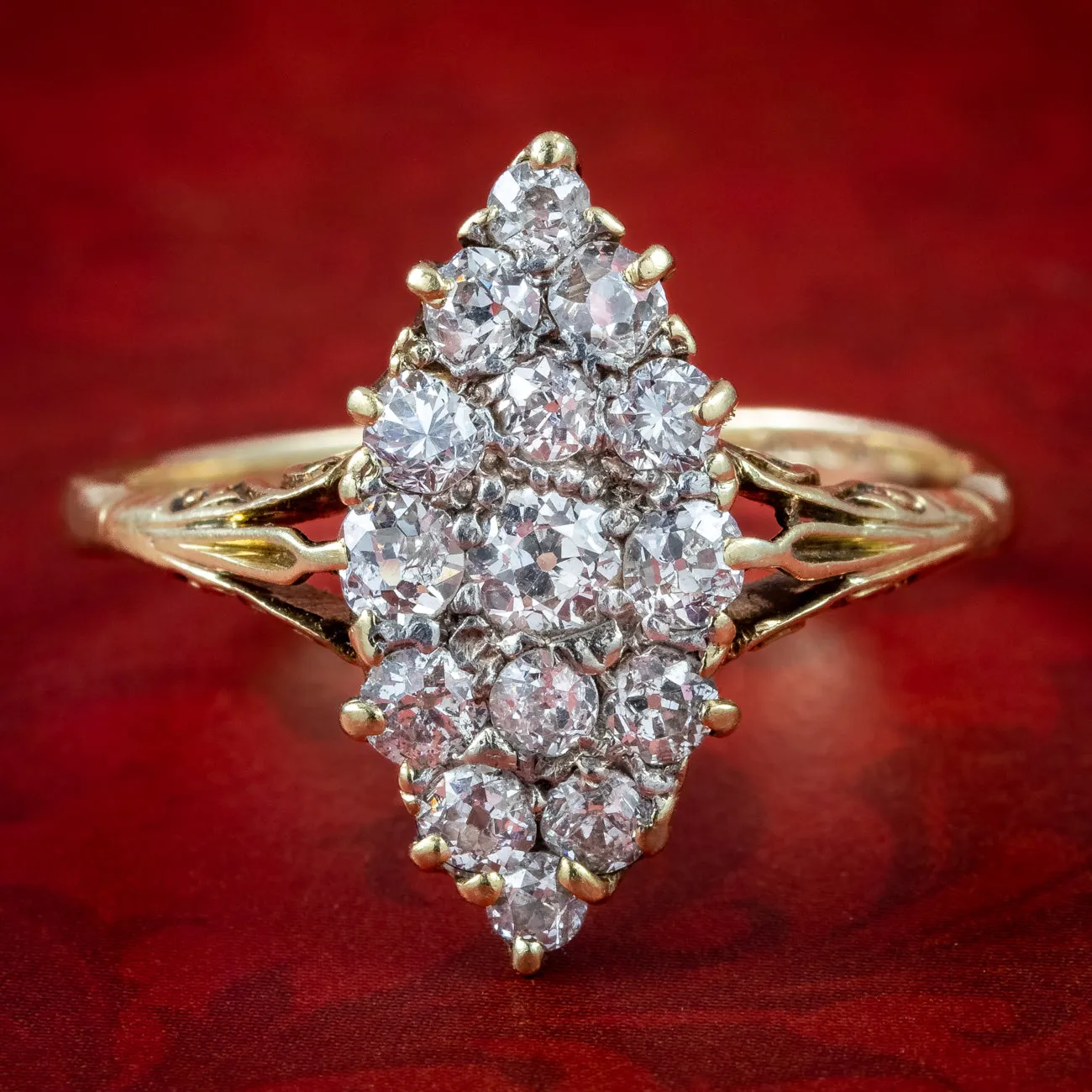 Antique Victorian Diamond Navette Cluster Ring 1.5ct Total