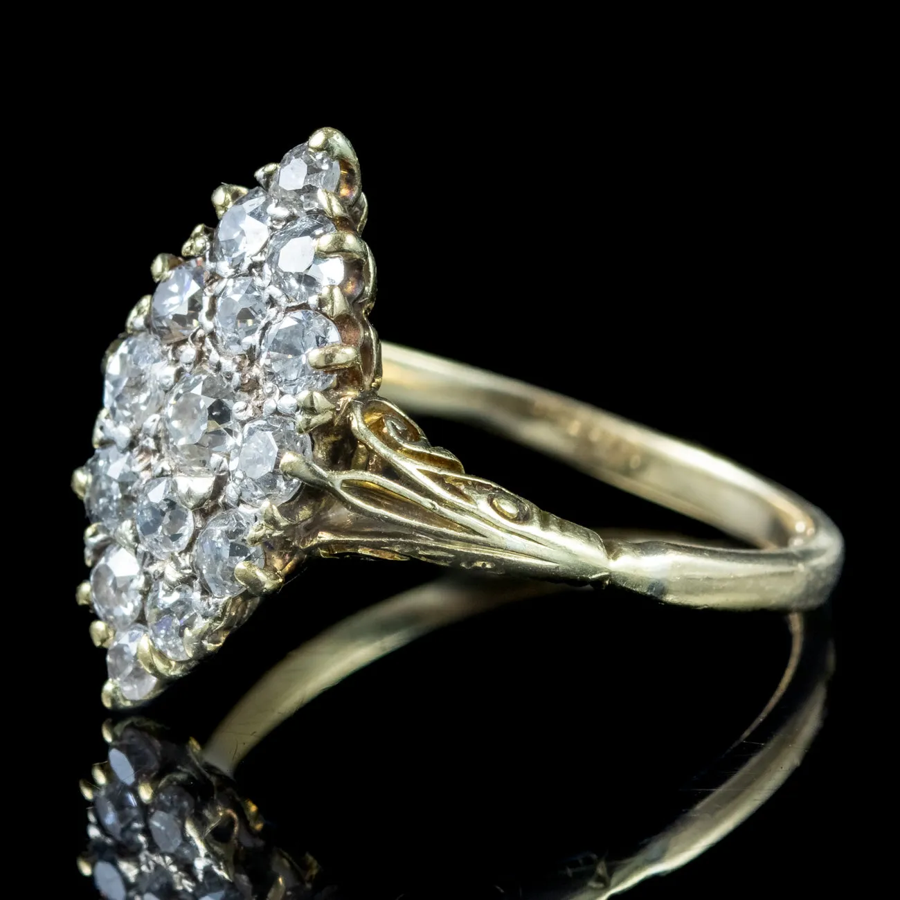 Antique Victorian Diamond Navette Cluster Ring 1.5ct Total
