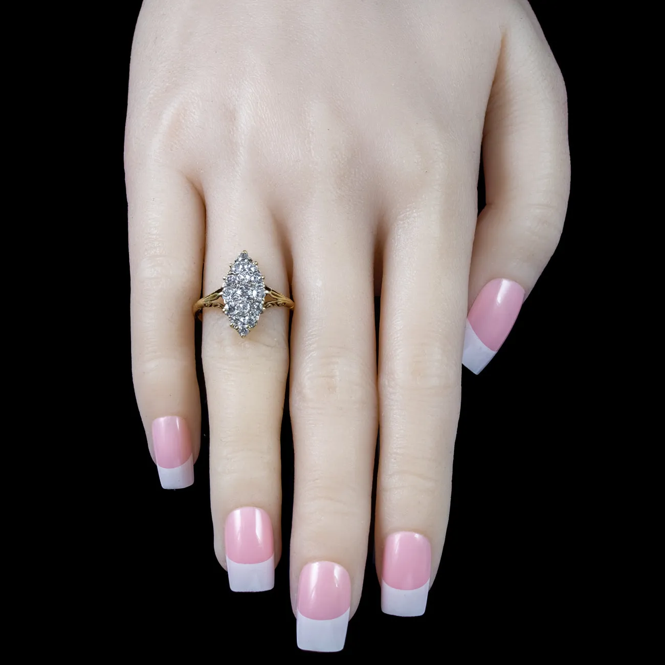 Antique Victorian Diamond Navette Cluster Ring 1.5ct Total