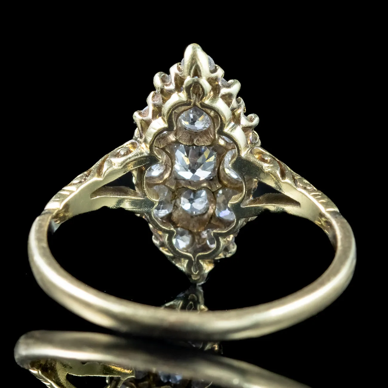 Antique Victorian Diamond Navette Cluster Ring 1.5ct Total