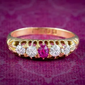 Antique Victorian Ruby Diamond Five Stone Ring Dated 1896