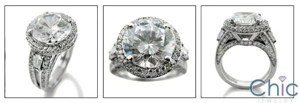 Best Quality Cubic Zirconia  5 Ct Round Halo Pave and Baguettes Ring 14K White Gold