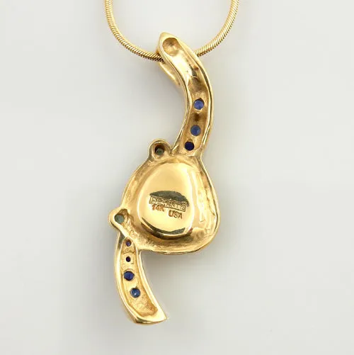 Black Opal Sapphire 14kt Yellow Gold Pendant