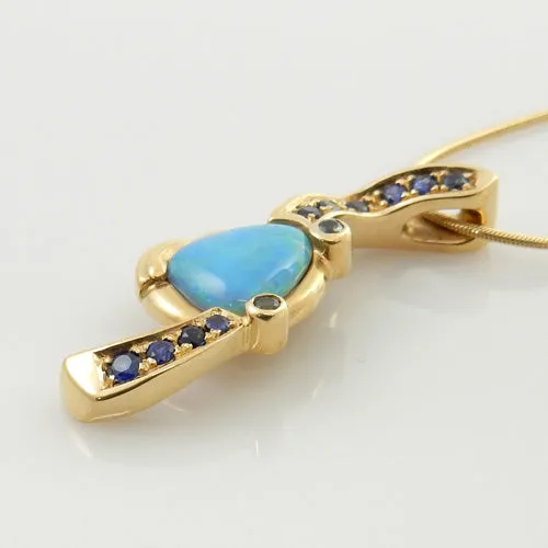 Black Opal Sapphire 14kt Yellow Gold Pendant