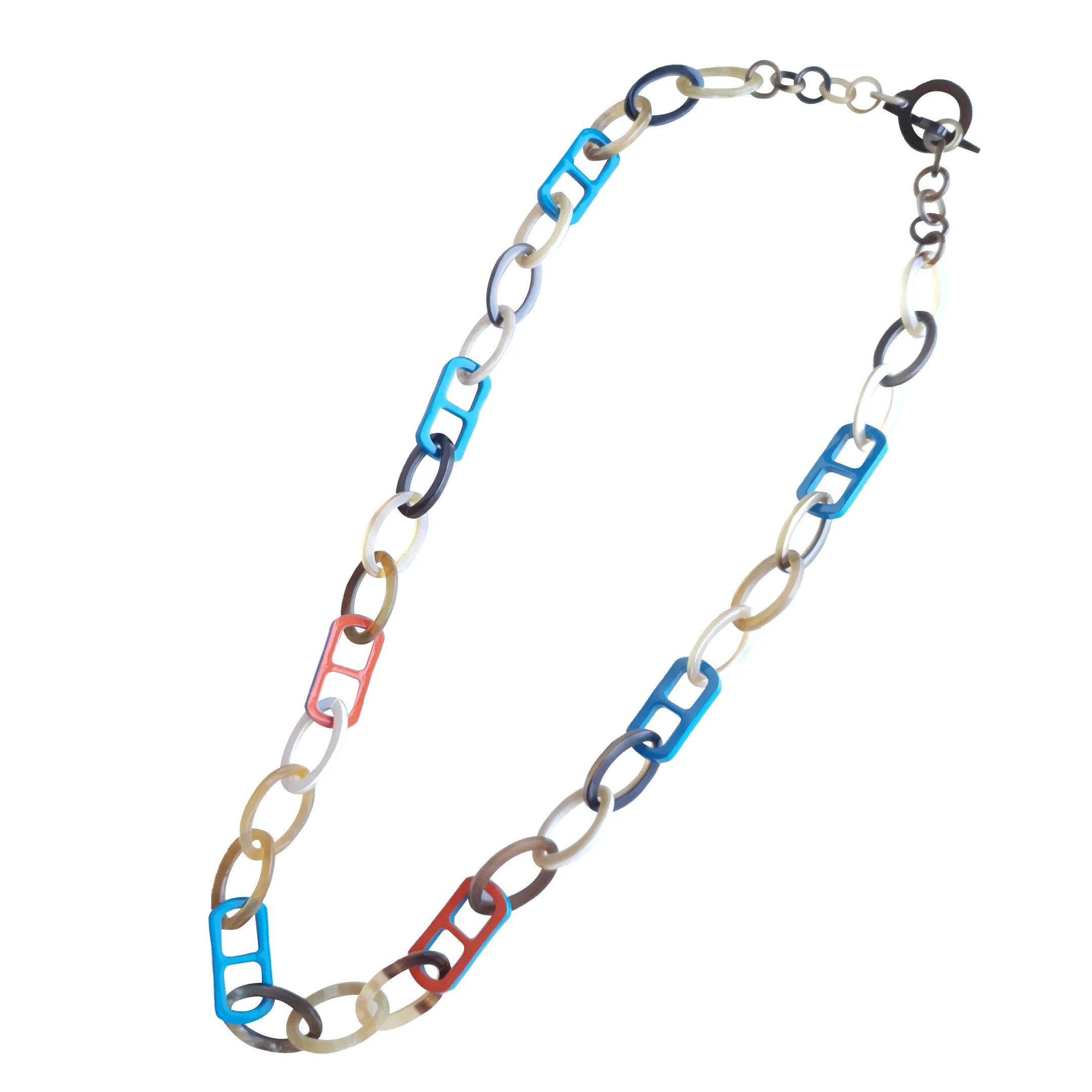 Colorful and Trendy Necklace J17866, Made by Buffalo Horn and Lacquer