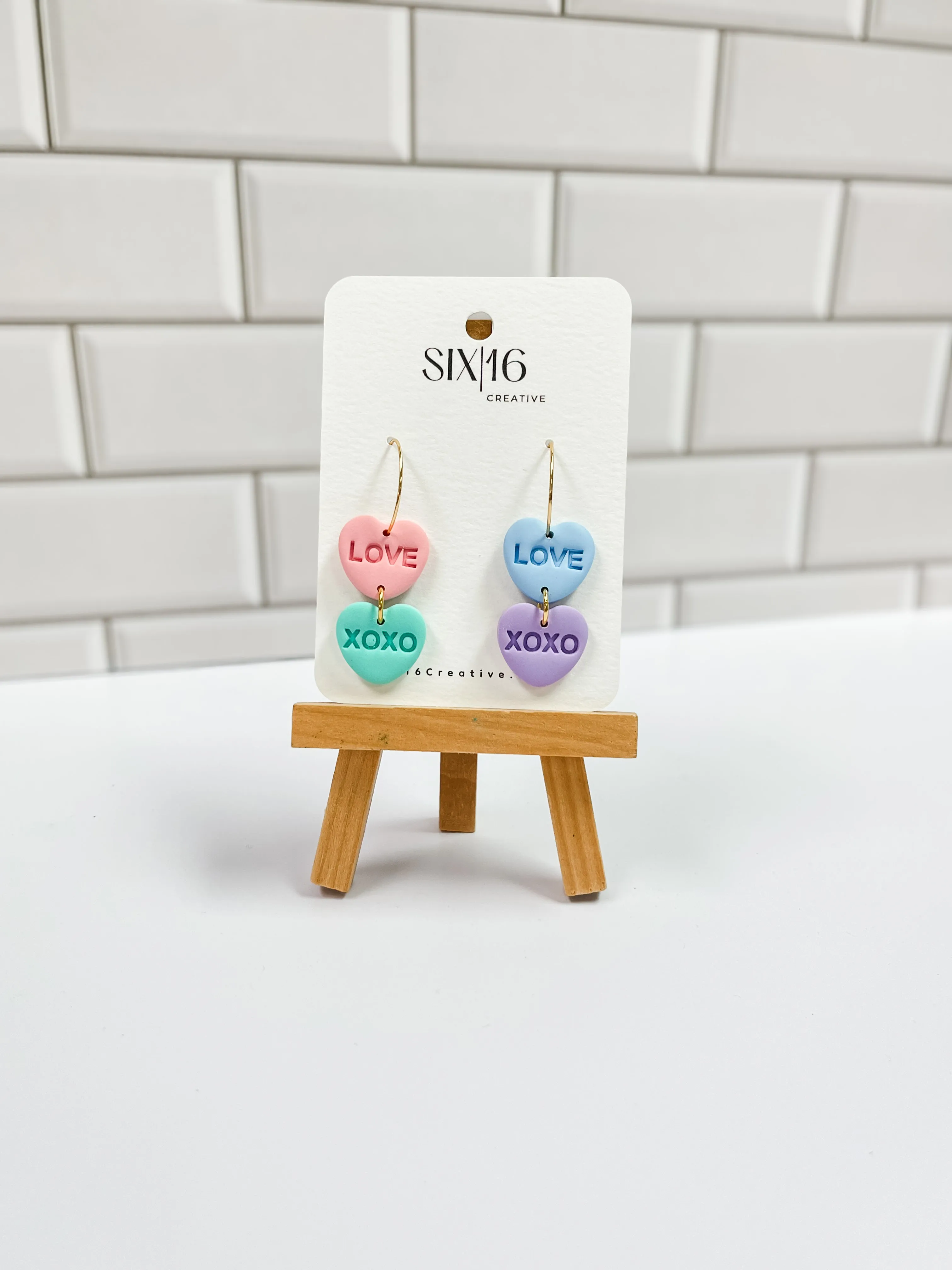 Conversation Heart Hoop Clay Earrings
