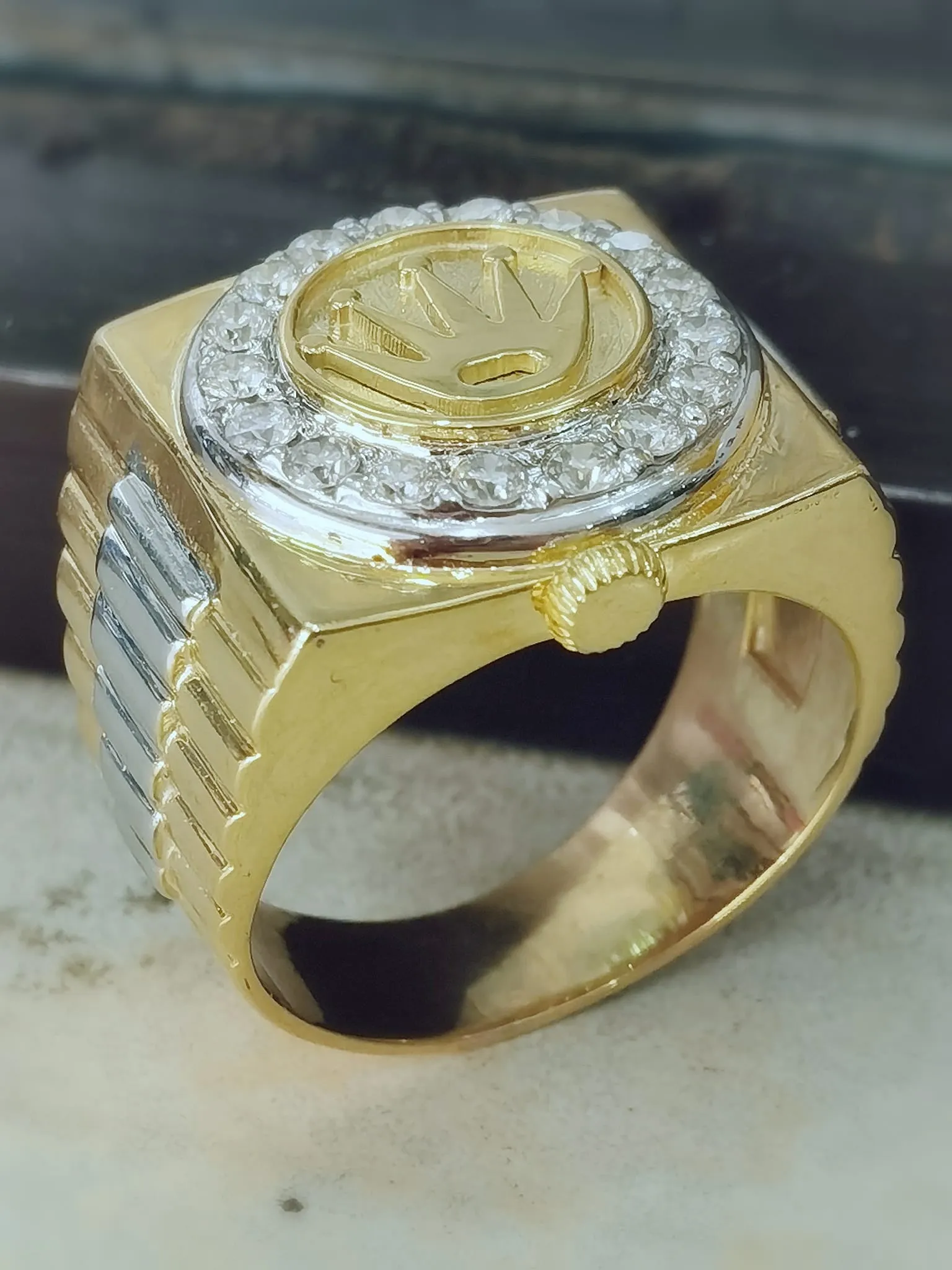 Crown Diamond Men's Ring 14K Gold