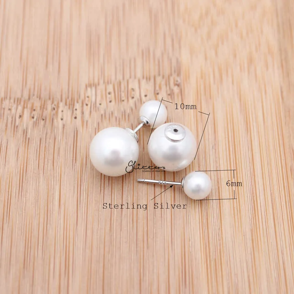 Double Sided White Round Shell Pearl with Sterling Silver Stud Earrings