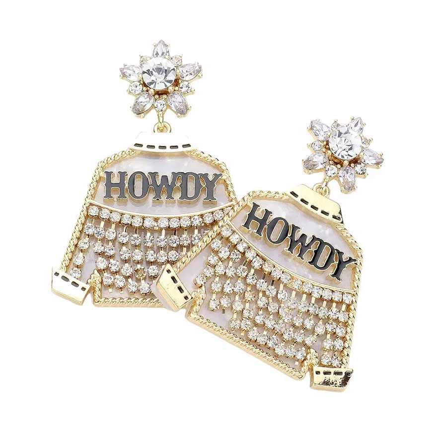HOWDY Message Rhinestone Embellished Western Jacket Earrings