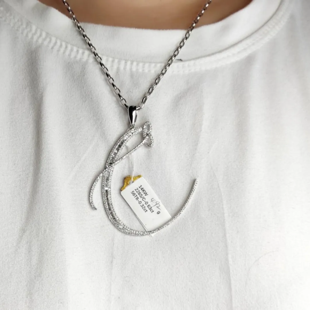 Letter C Diamond Pendant 14K White Gold