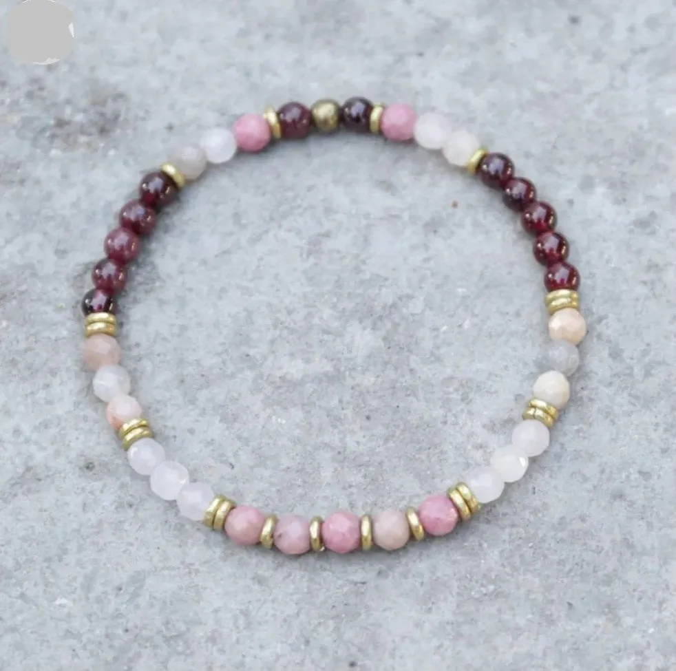 Love and Self Love - Red Garnet and Rose Quartz Wrist Energy Mala Bracelet