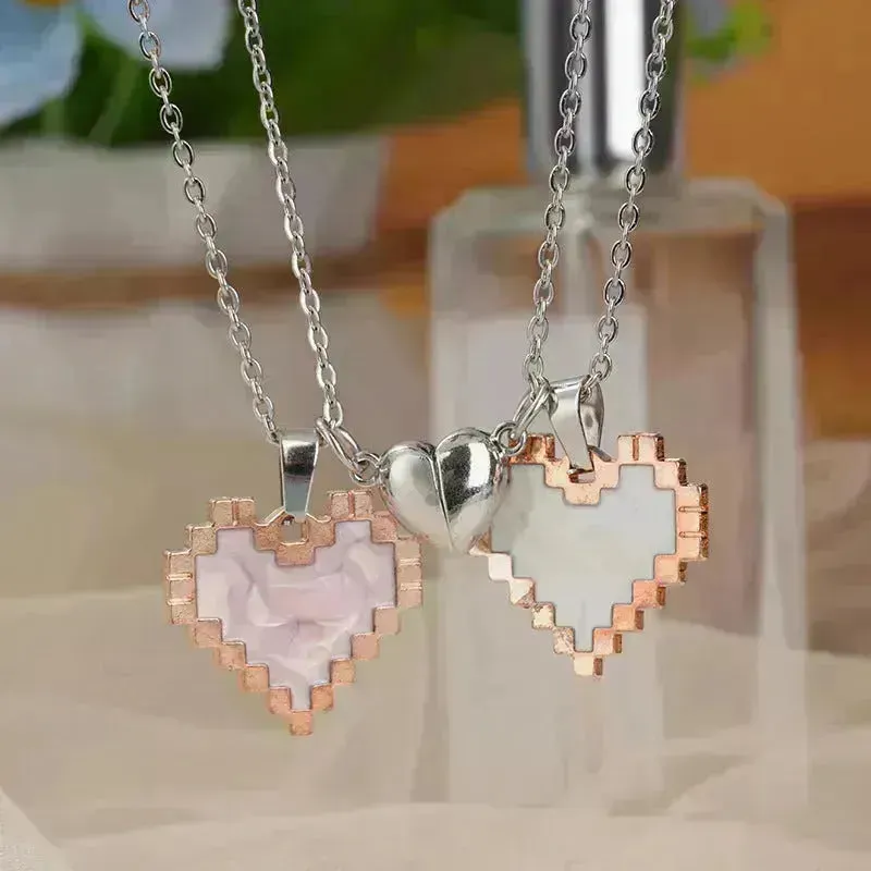 Magnetic Heart-shaped Mosaic Necklace Fashion Personality Couple Love Necklace For Valentine's Day