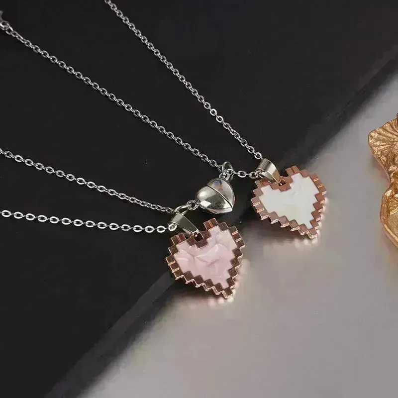Magnetic Heart-shaped Mosaic Necklace Fashion Personality Couple Love Necklace For Valentine's Day