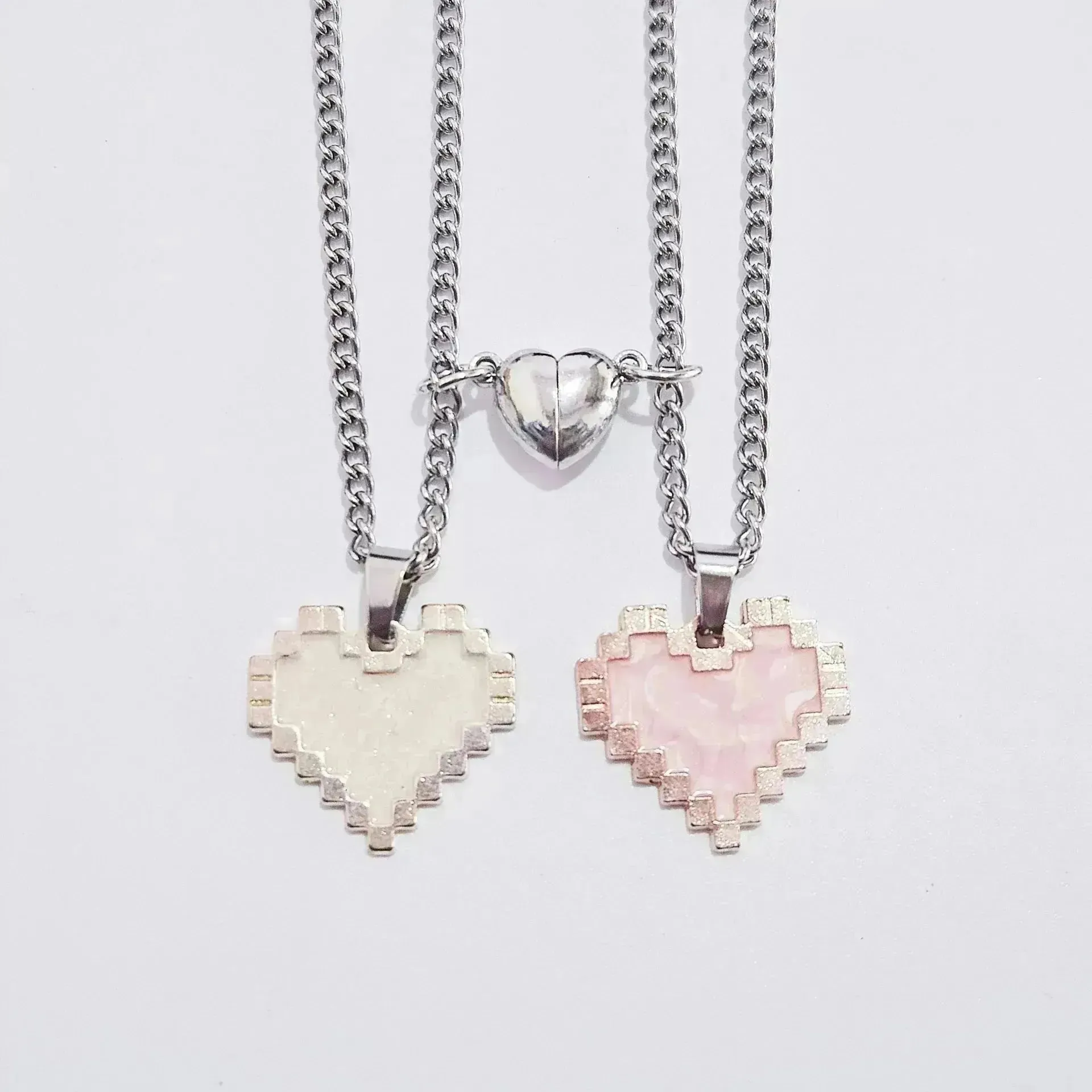 Magnetic Heart-shaped Mosaic Necklace Fashion Personality Couple Love Necklace For Valentine's Day