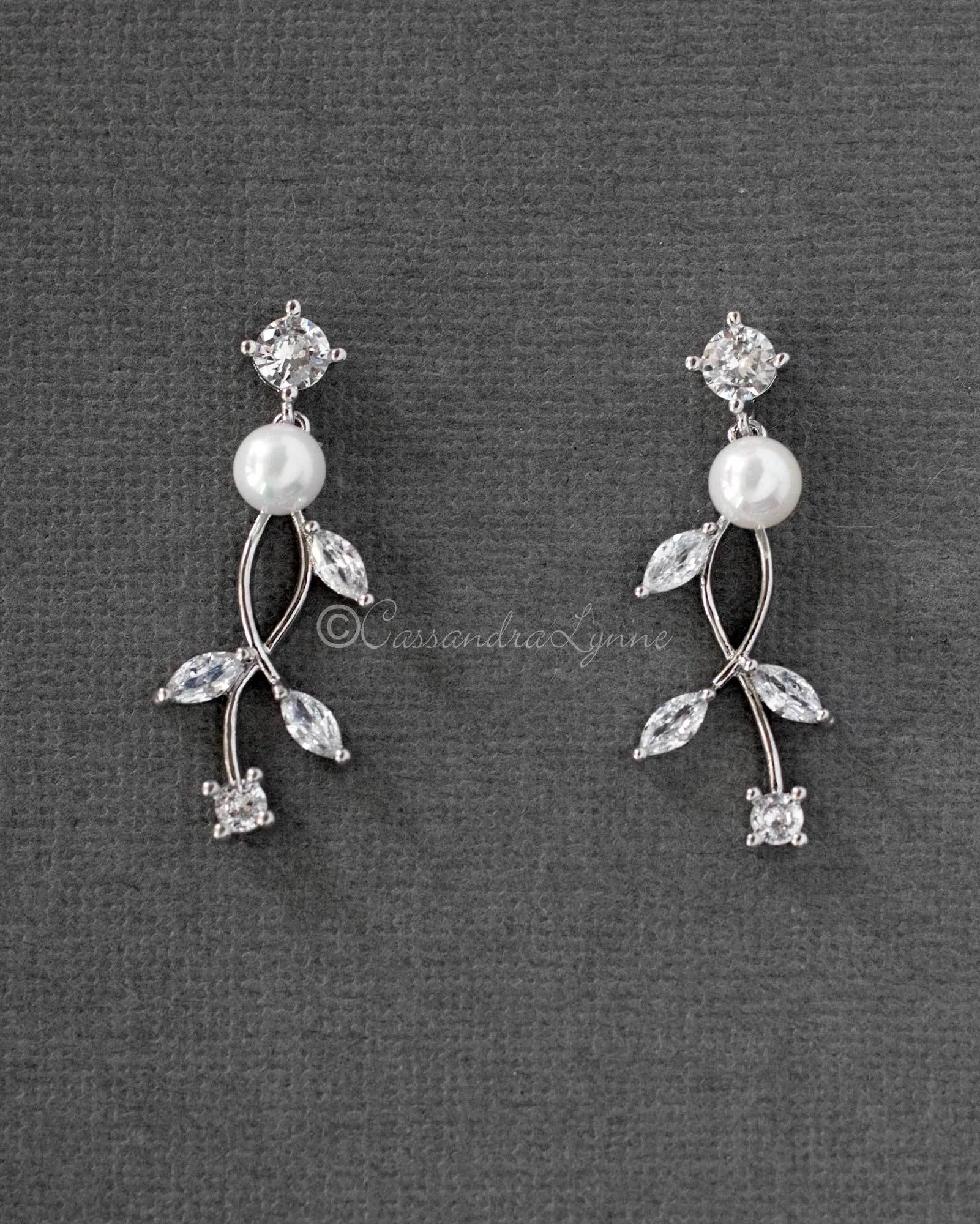Pearl Bridal Necklace of Marquise CZ Vines