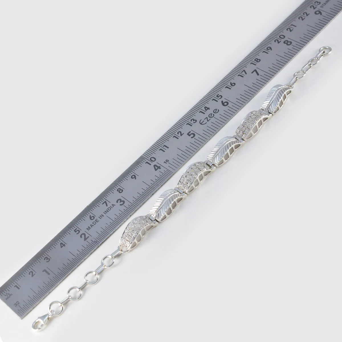 Riyo Adorable 925 Sterling Silver Bracelet For Girls White CZ Bracelet Bezel Setting Bracelet with Fish Hook Link Bracelet L Size 6-8.5 Inch.