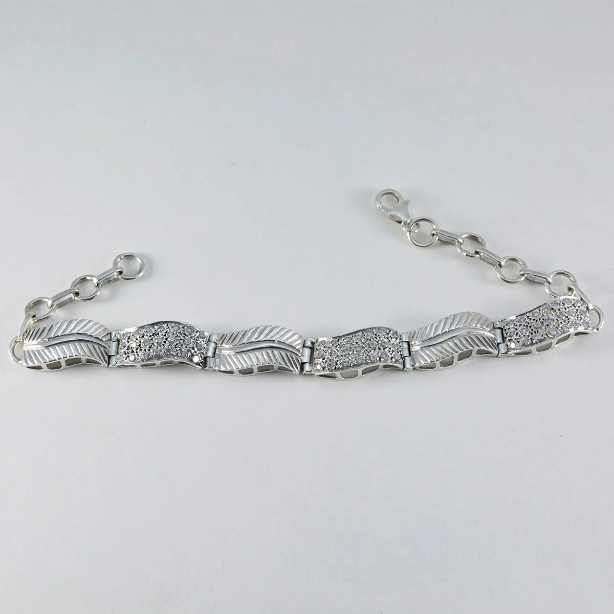 Riyo Adorable 925 Sterling Silver Bracelet For Girls White CZ Bracelet Bezel Setting Bracelet with Fish Hook Link Bracelet L Size 6-8.5 Inch.