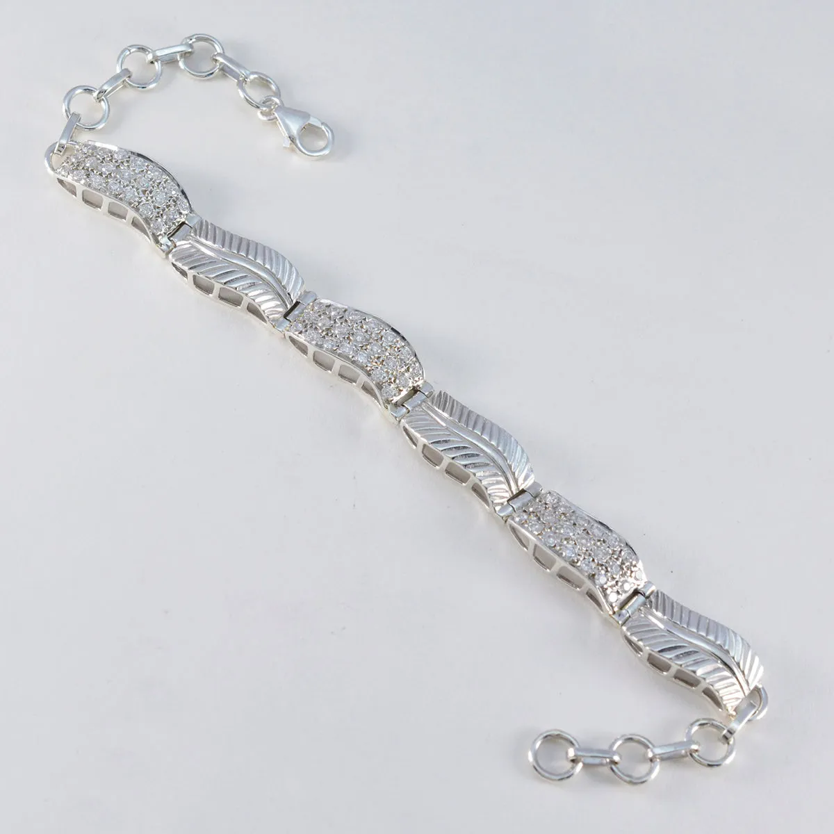 Riyo Adorable 925 Sterling Silver Bracelet For Girls White CZ Bracelet Bezel Setting Bracelet with Fish Hook Link Bracelet L Size 6-8.5 Inch.
