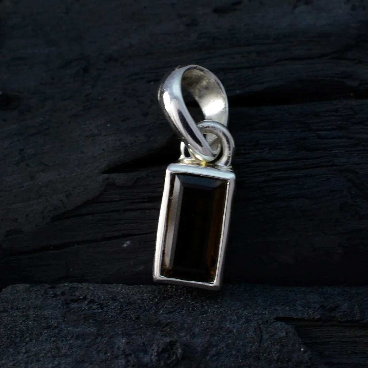 Riyo Comely Gems Baguette Faceted Brown Smoky Quartz Silver Pendant Gift For Sister