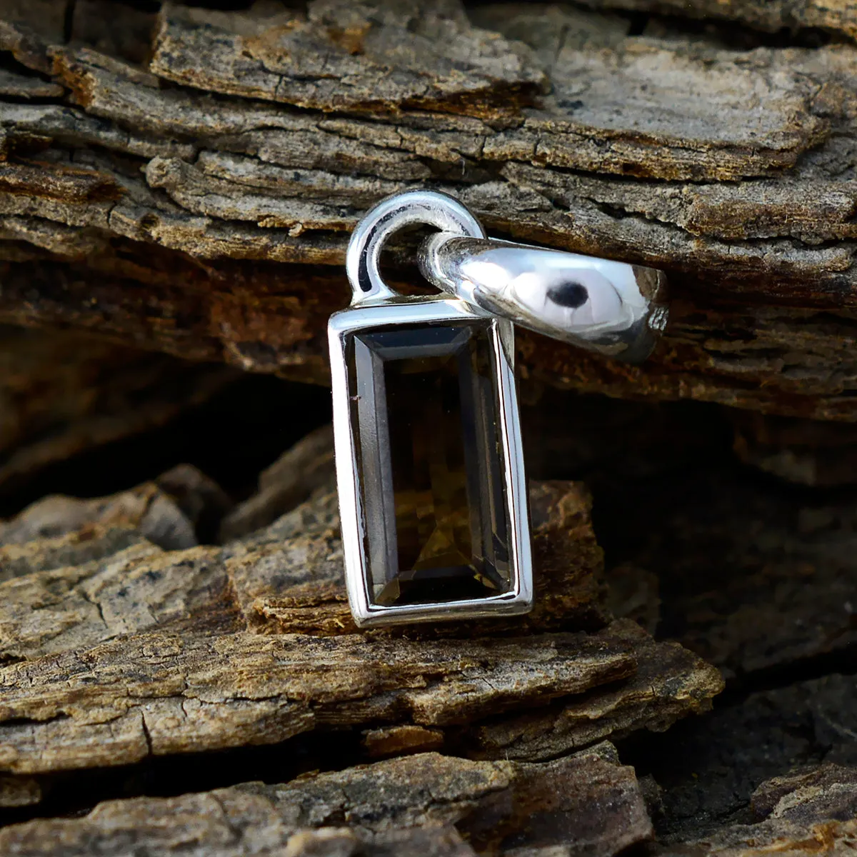 Riyo Comely Gems Baguette Faceted Brown Smoky Quartz Silver Pendant Gift For Sister
