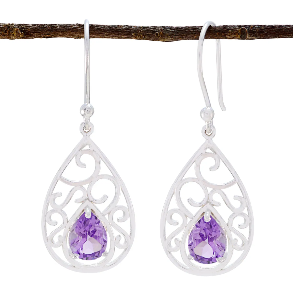 Riyo Genuine Gems Pear Faceted Purple Amethyst Silver Earring gift for boxing day