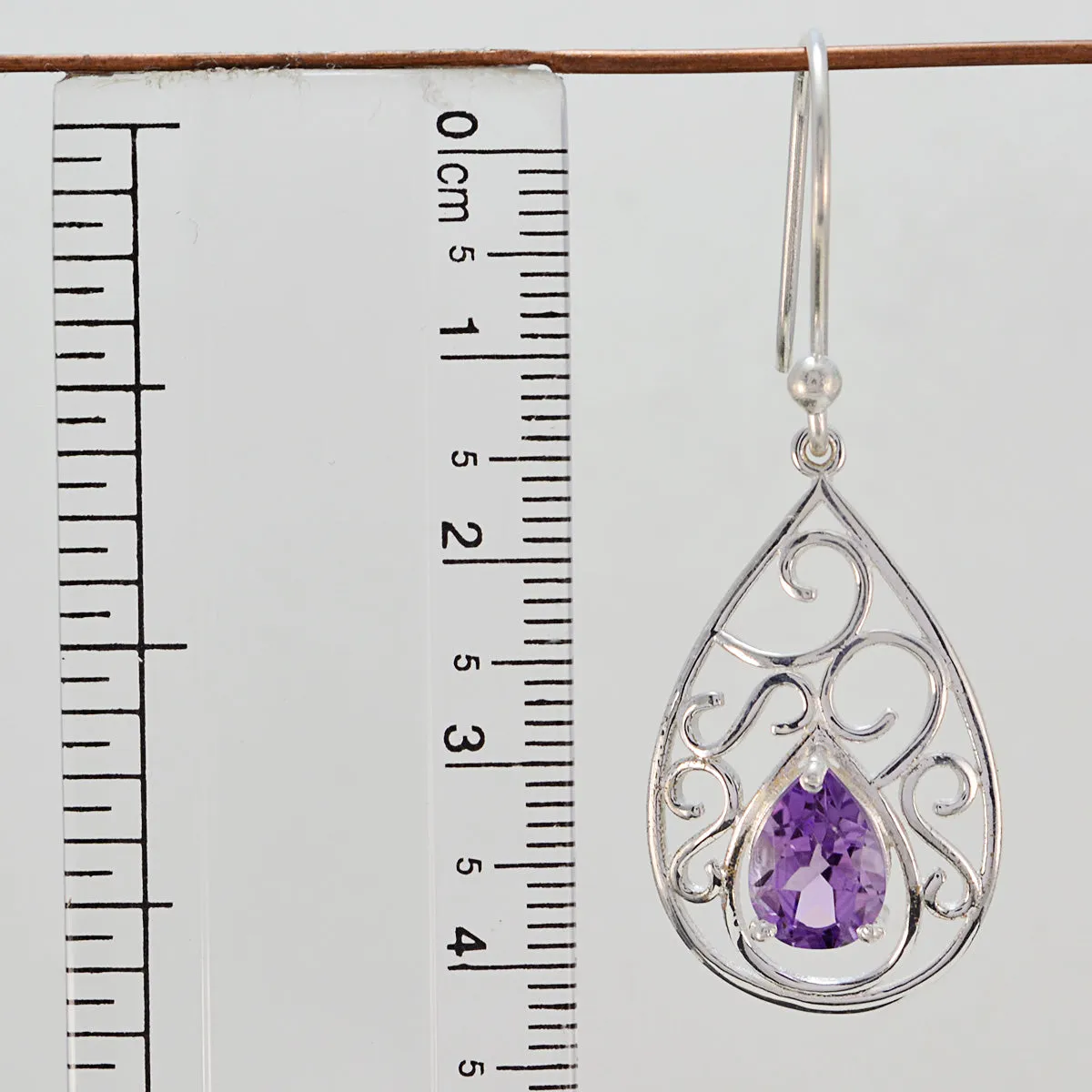Riyo Genuine Gems Pear Faceted Purple Amethyst Silver Earring gift for boxing day