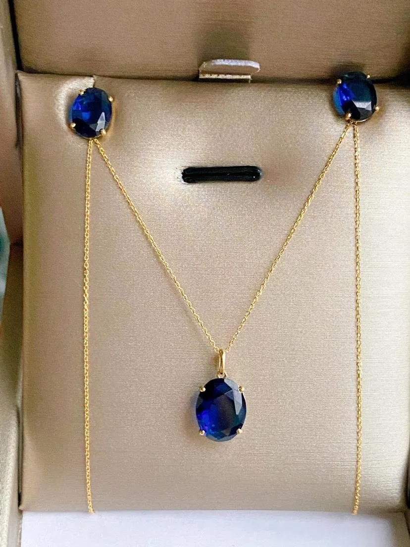 Serenity Stud Birthstone Jewelry Set with Necklace and Earrings 18K Gold