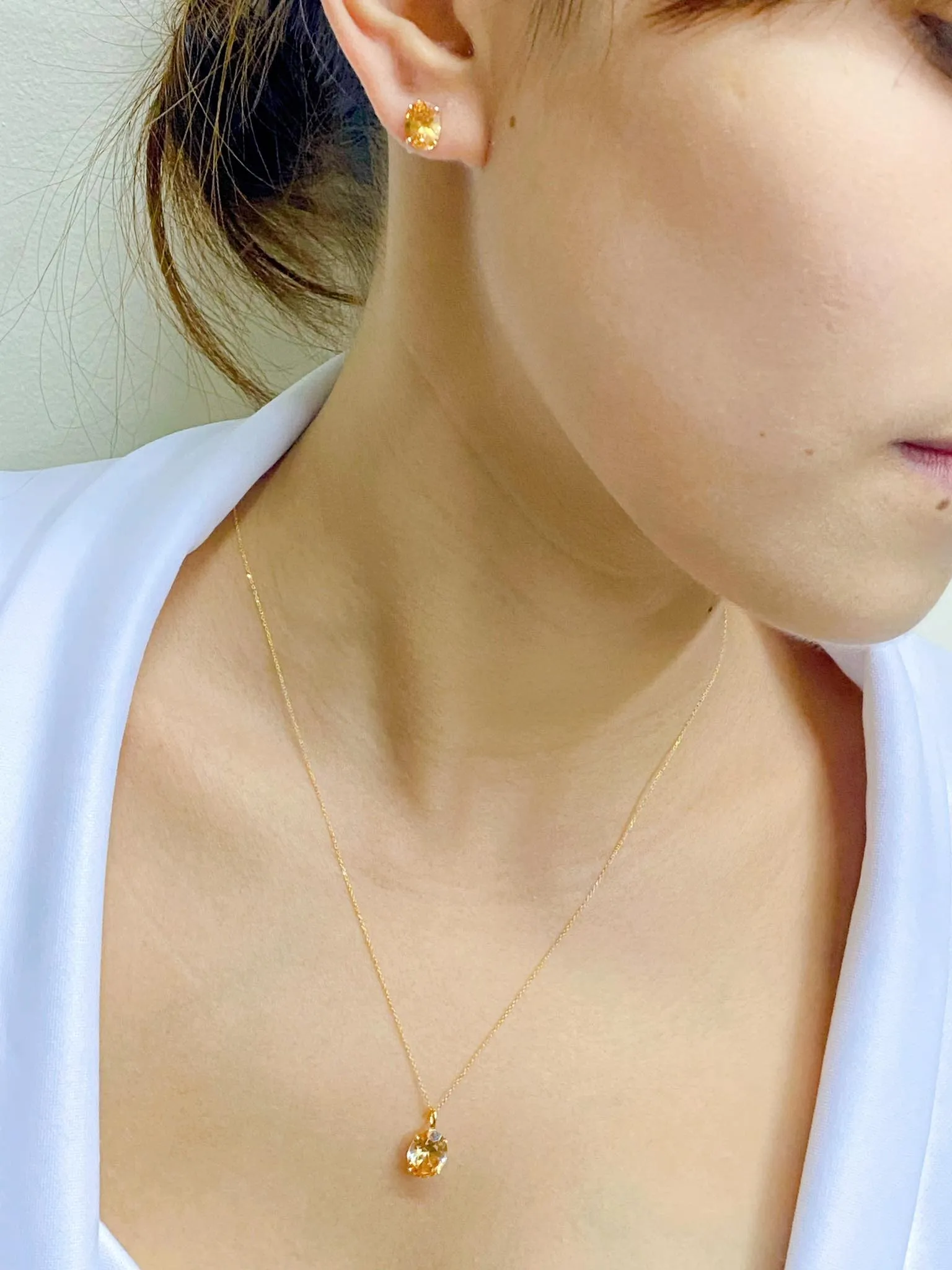 Serenity Stud Birthstone Jewelry Set with Necklace and Earrings 18K Gold