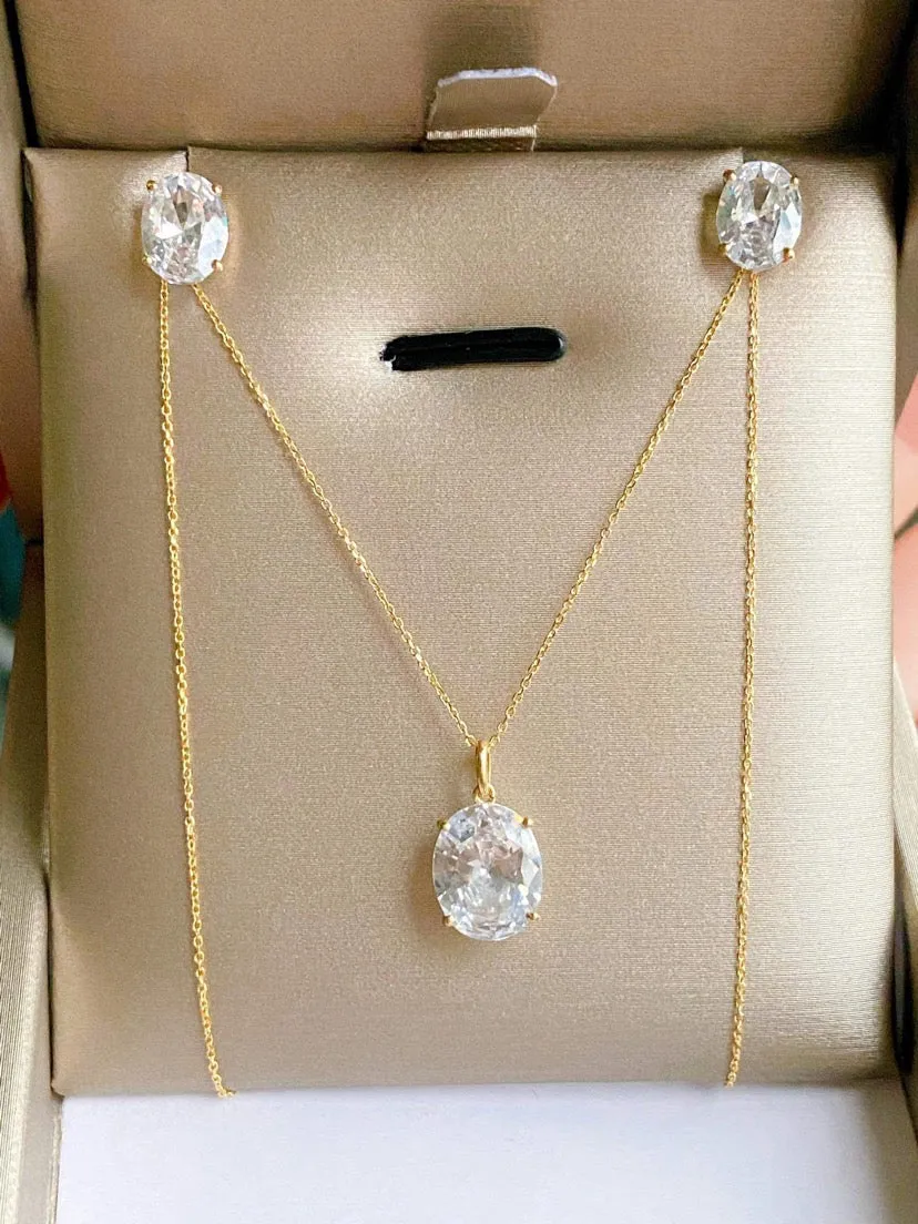 Serenity Stud Birthstone Jewelry Set with Necklace and Earrings 18K Gold