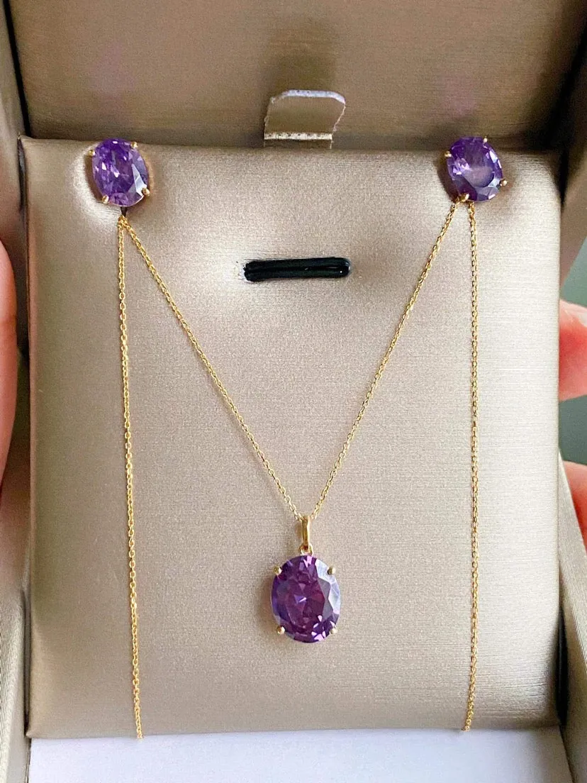 Serenity Stud Birthstone Jewelry Set with Necklace and Earrings 18K Gold