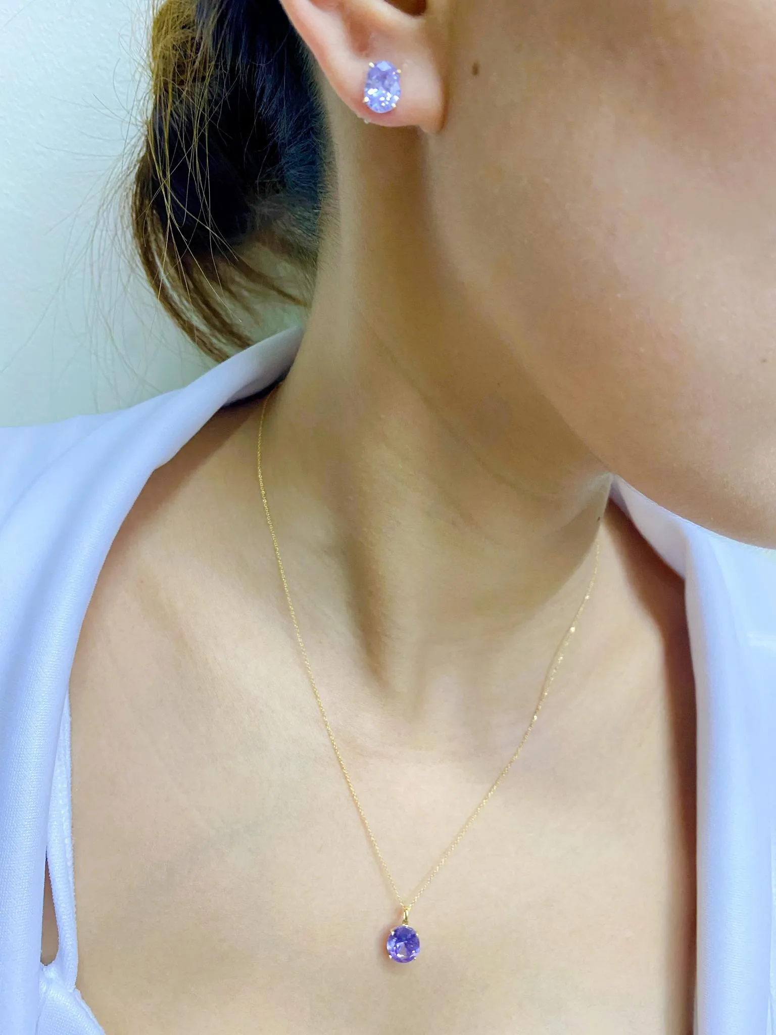 Serenity Stud Birthstone Jewelry Set with Necklace and Earrings 18K Gold