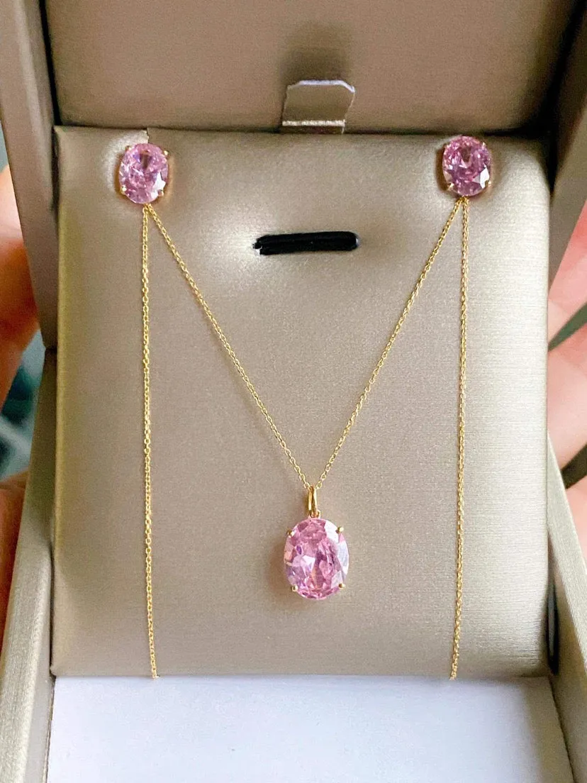Serenity Stud Birthstone Jewelry Set with Necklace and Earrings 18K Gold