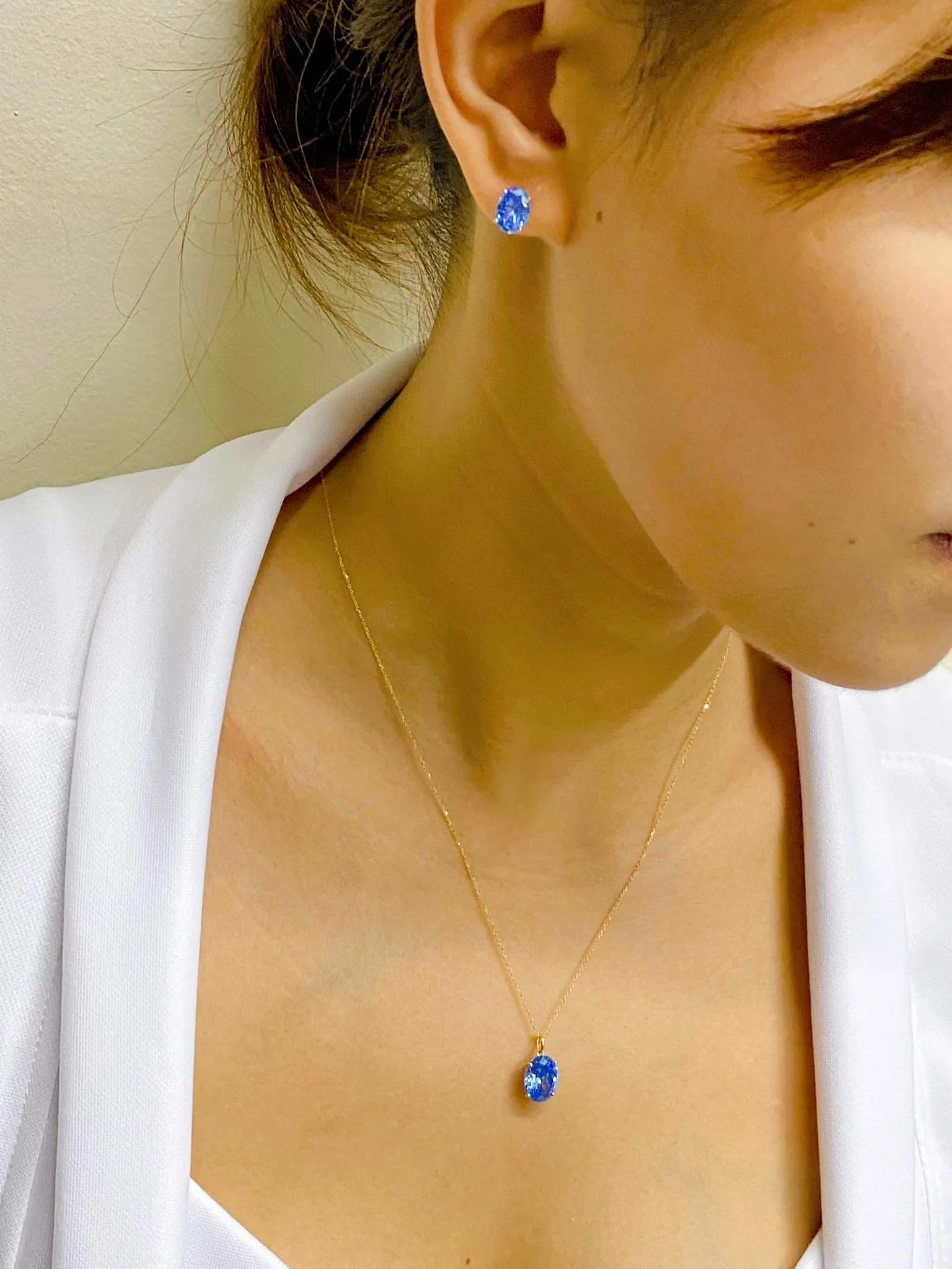 Serenity Stud Birthstone Jewelry Set with Necklace and Earrings 18K Gold