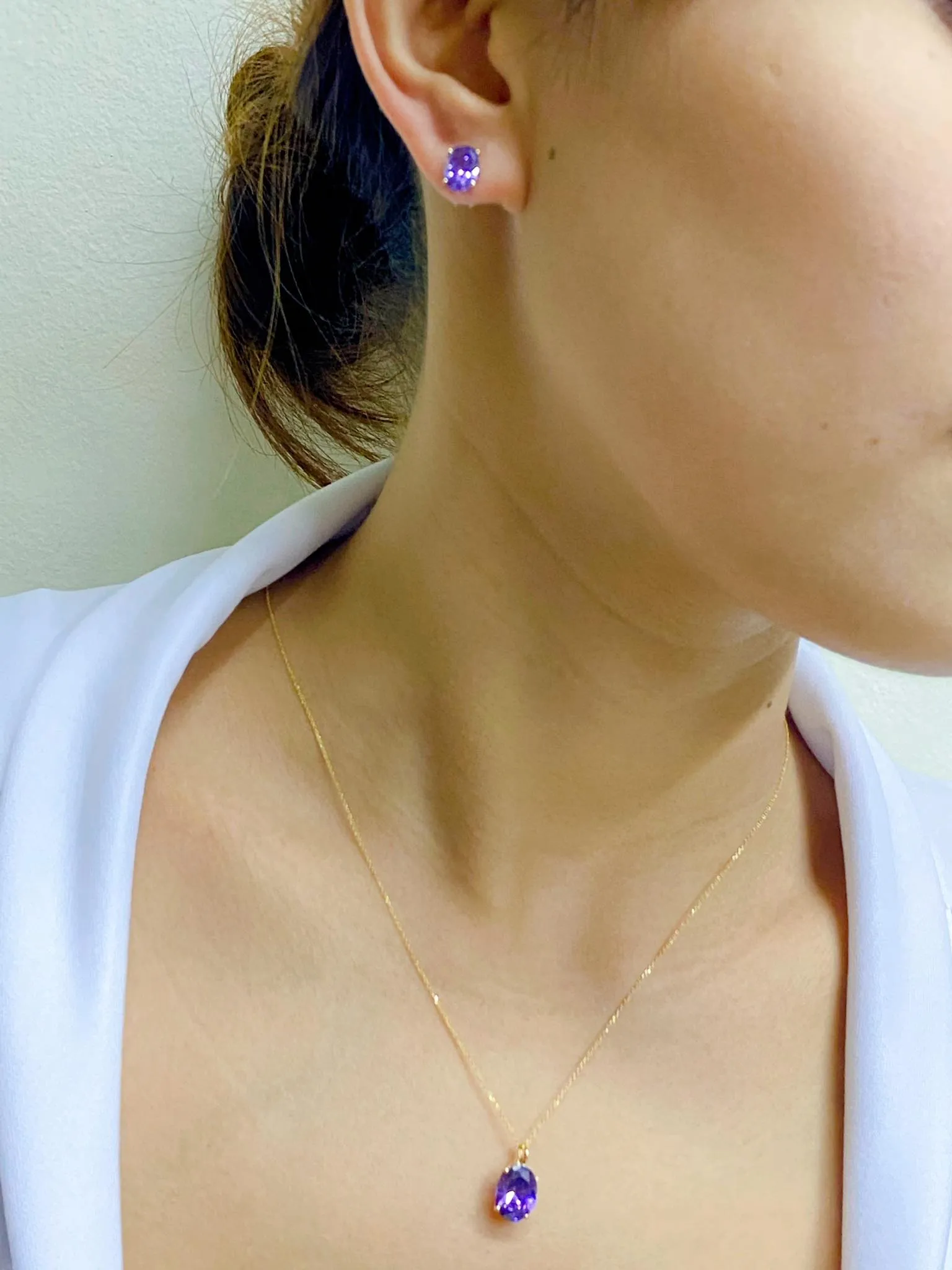 Serenity Stud Birthstone Jewelry Set with Necklace and Earrings 18K Gold