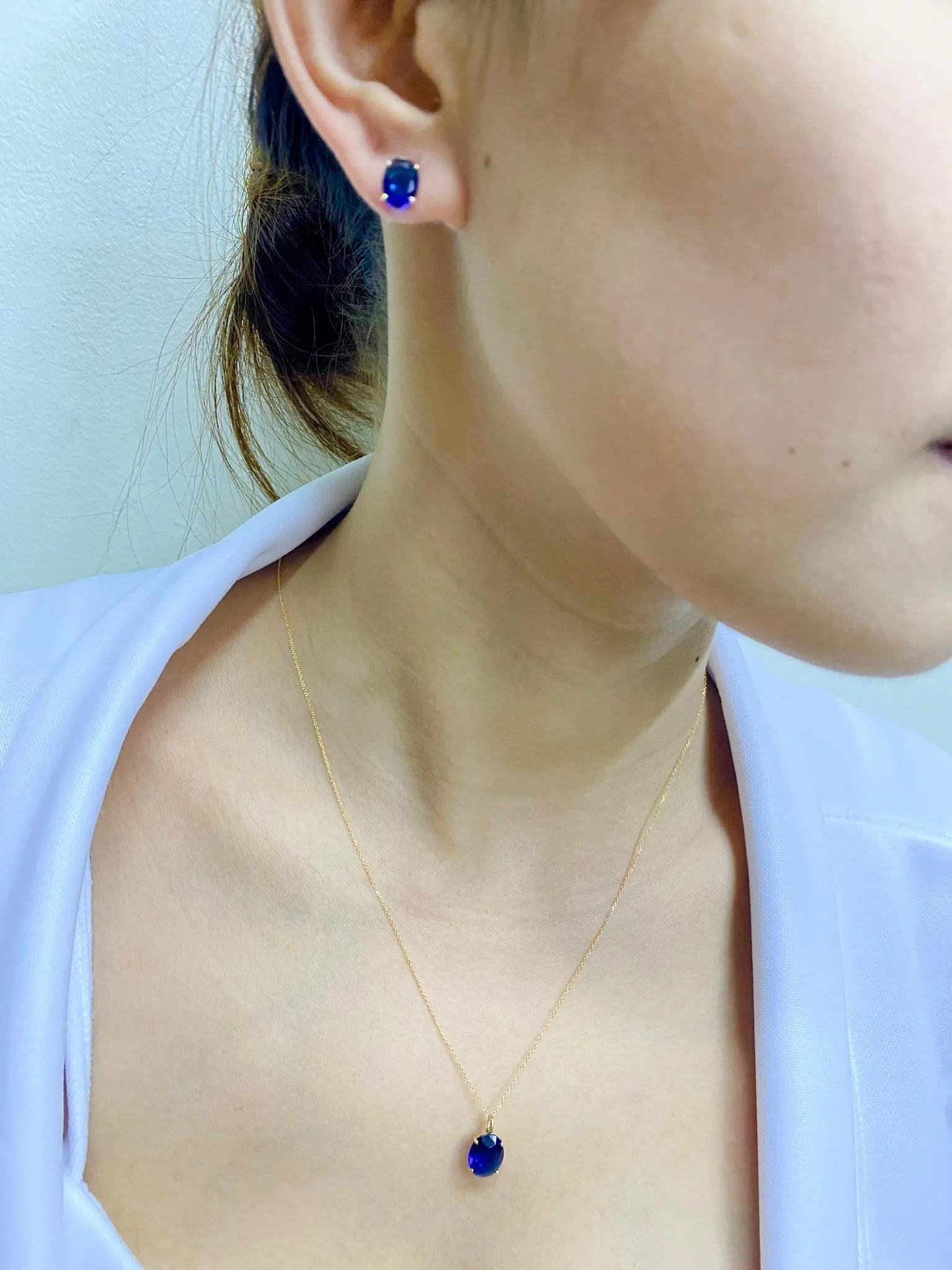 Serenity Stud Birthstone Jewelry Set with Necklace and Earrings 18K Gold