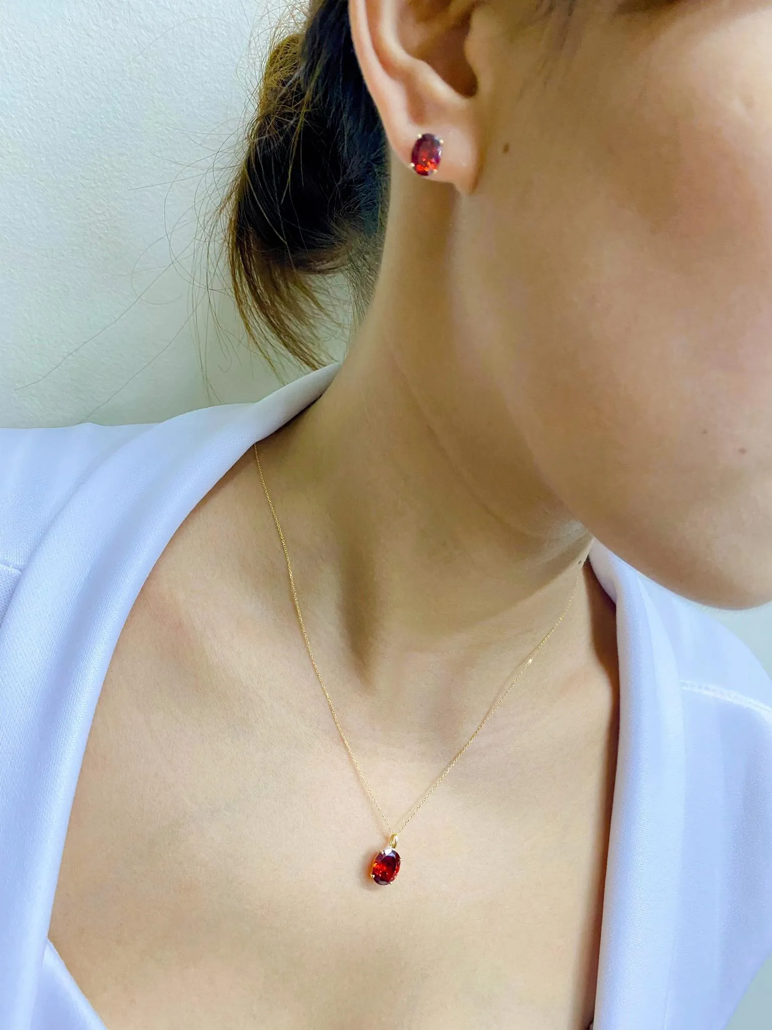 Serenity Stud Birthstone Jewelry Set with Necklace and Earrings 18K Gold