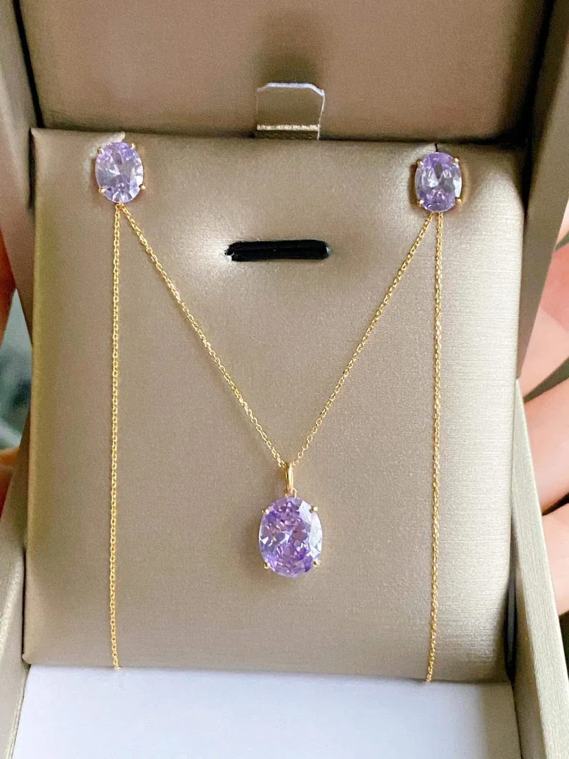Serenity Stud Birthstone Jewelry Set with Necklace and Earrings 18K Gold