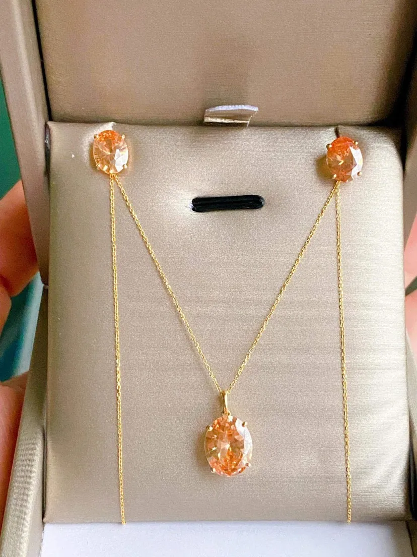 Serenity Stud Birthstone Jewelry Set with Necklace and Earrings 18K Gold